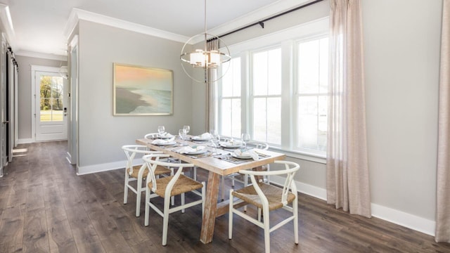 305 Archar St, Summerville, SC 29486 - dining area with crown molding, plenty of natural light, dark wood-style flooring, and a chandelier