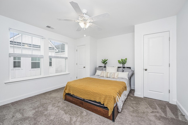 bedroom with carpet and ceiling fan