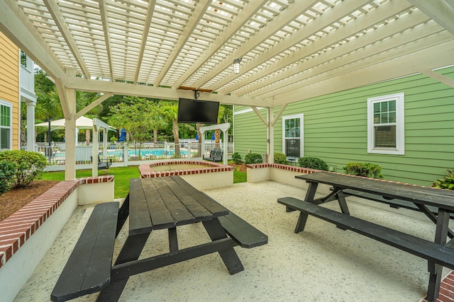 view of patio / terrace featuring a pergola and a pool