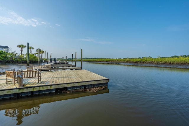 view of dock with a water view