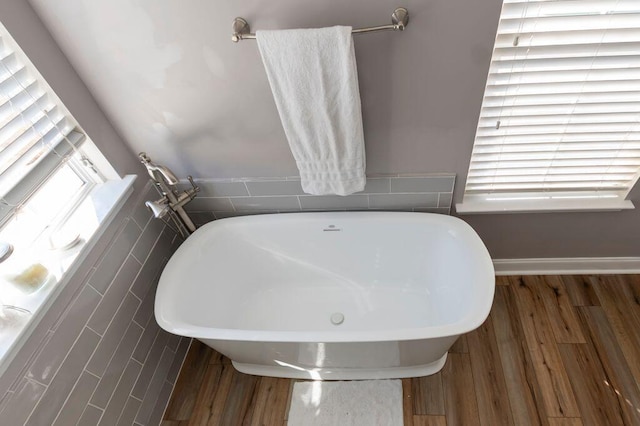 bathroom featuring hardwood / wood-style flooring and a bathing tub