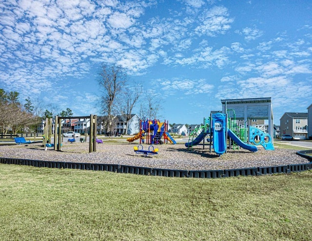 view of play area with a yard