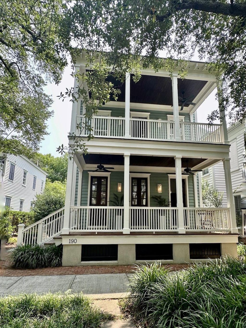 190 Ionsborough St, Mount Pleasant, SC 29464 - view of front of home featuring a balcony, a ceiling fan, and covered porch