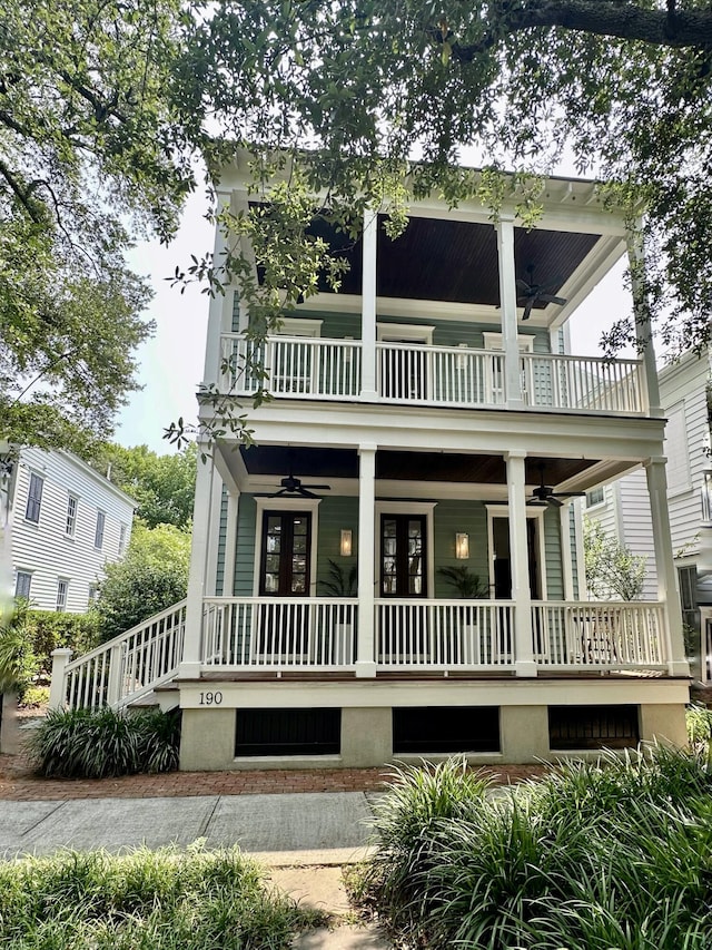 190 Ionsborough St, Mount Pleasant, SC 29464 - view of front of home featuring a balcony, a ceiling fan, and covered porch