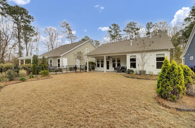 back of house featuring ceiling fan