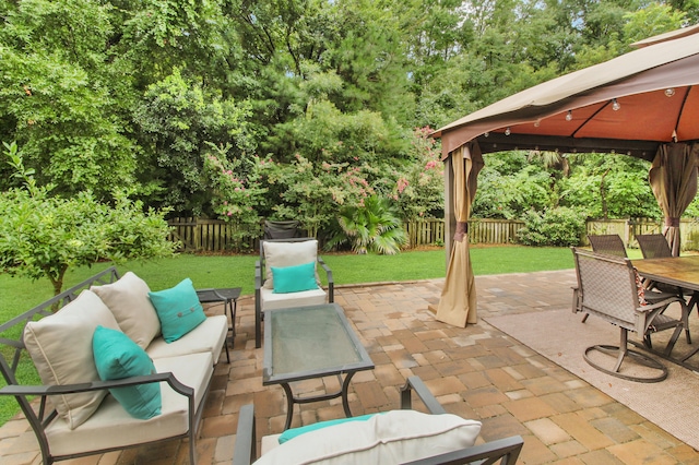 view of patio / terrace with a gazebo and an outdoor hangout area