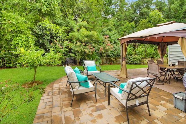 view of patio with a gazebo and an outdoor hangout area