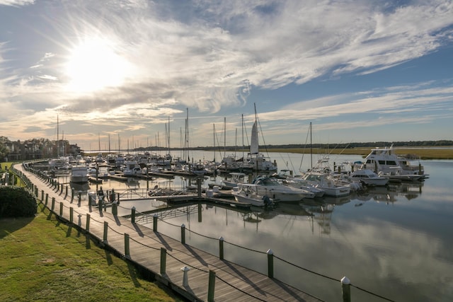 view of water feature with a boat dock