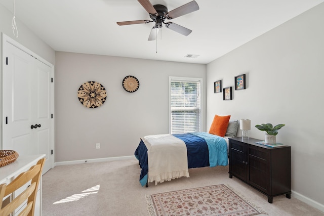 1606 Stovall Ct, Johns Island, SC 29455 - bedroom with visible vents, a ceiling fan, baseboards, and light carpet