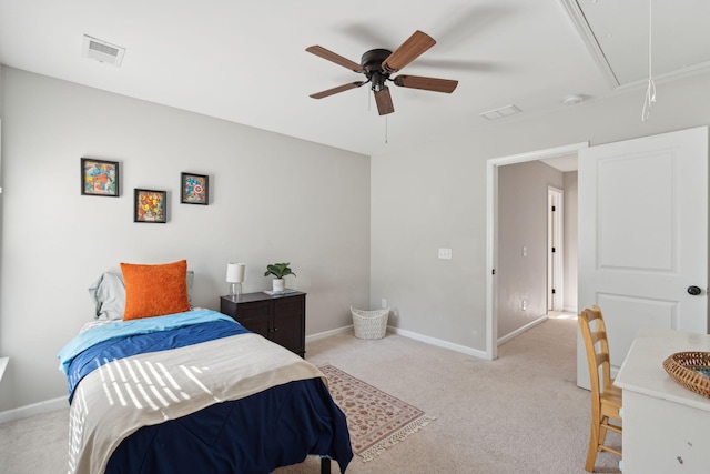 1606 Stovall Ct, Johns Island, SC 29455 - bedroom featuring attic access, light carpet, visible vents, baseboards, and ceiling fan