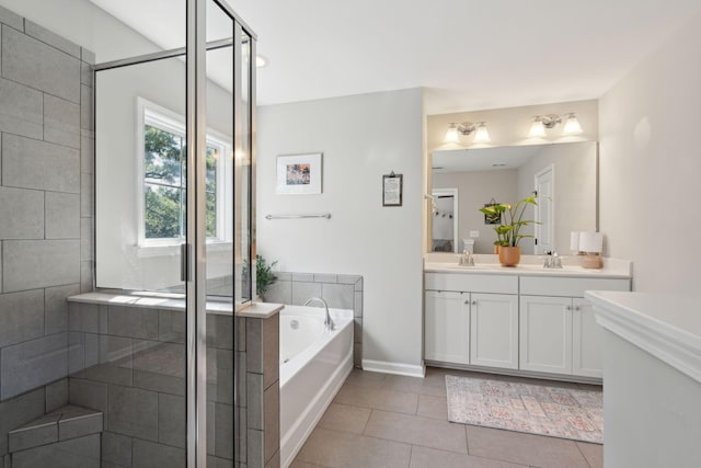 1606 Stovall Ct, Johns Island, SC 29455 - bathroom with a bath, tile patterned floors, a sink, double vanity, and a stall shower