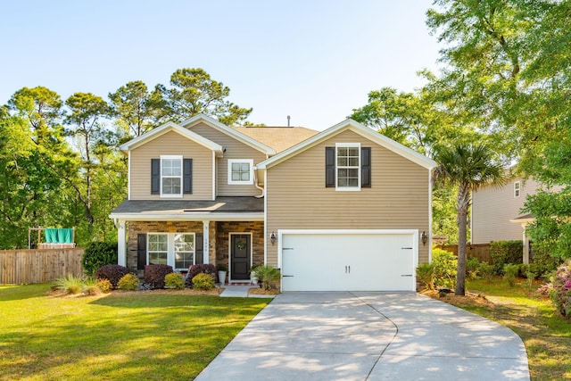 1606 Stovall Ct, Johns Island, SC 29455 - craftsman-style house with concrete driveway, a front lawn, fence, and an attached garage