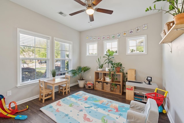 1606 Stovall Ct, Johns Island, SC 29455 - recreation room with baseboards, a ceiling fan, wood finished floors, and visible vents