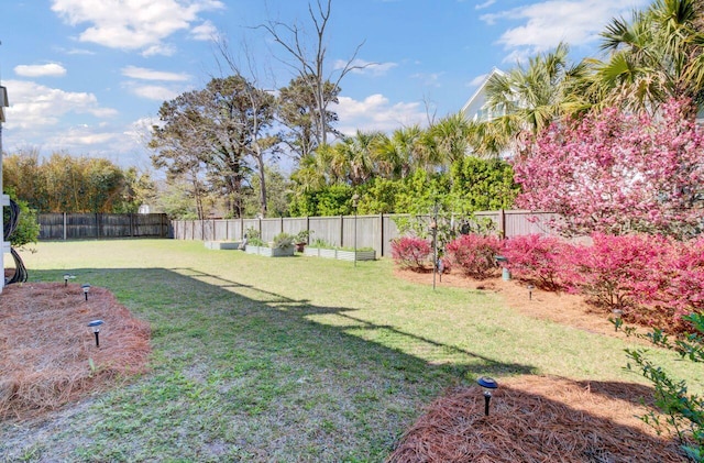view of yard with a garden and fence