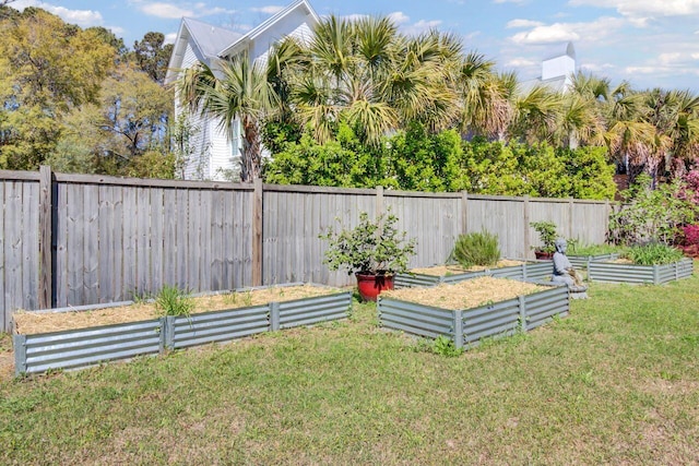 view of yard with fence private yard and a vegetable garden