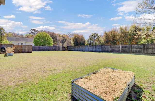 view of yard featuring a fenced backyard