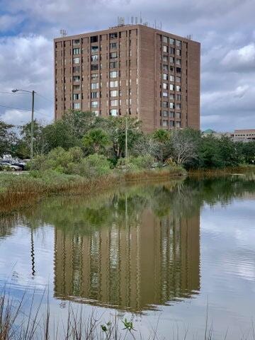 exterior space with a water view