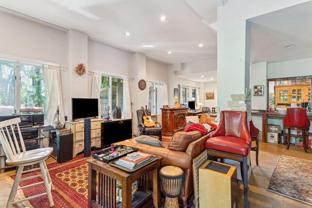 living room with concrete flooring