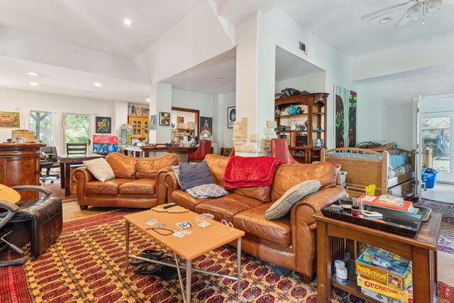 living room with ceiling fan