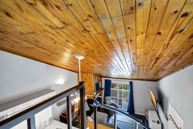 interior space featuring wooden ceiling