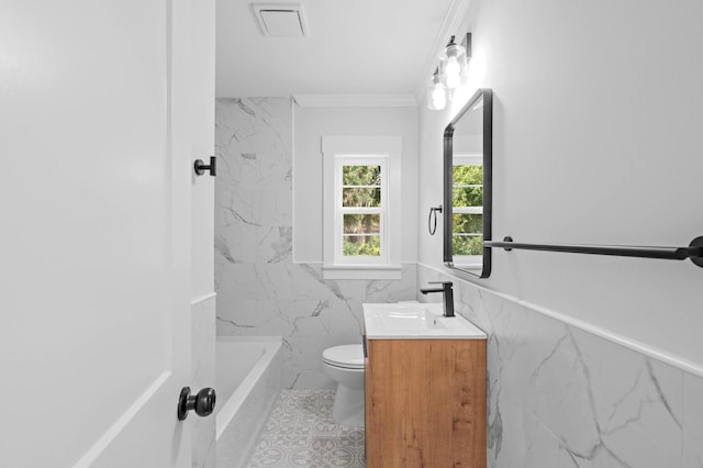 1312 Congress St, Beaufort, SC 29902 - bathroom with vanity, tile walls, ornamental molding, wainscoting, and bathing tub / shower combination