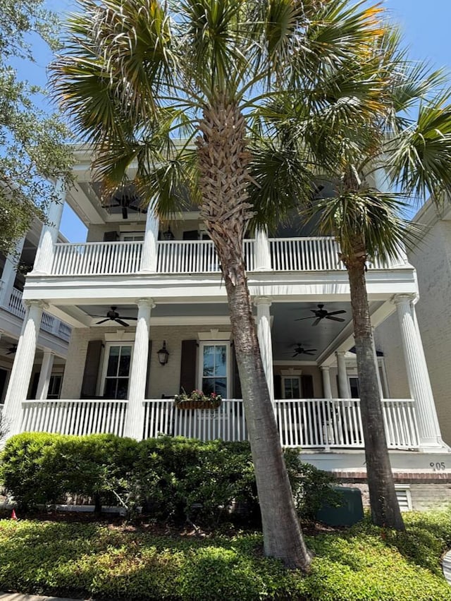 205 Delahow St, Daniel Island, SC 29492 - view of front of property featuring ceiling fan, a balcony, and a porch