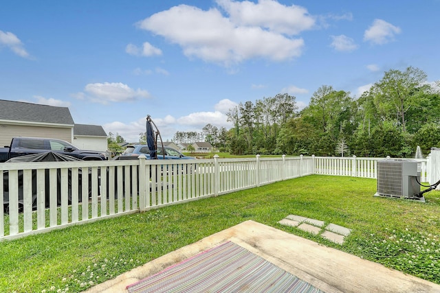 view of yard featuring a fenced backyard and cooling unit