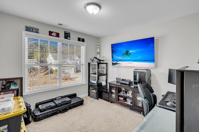 view of carpeted office space