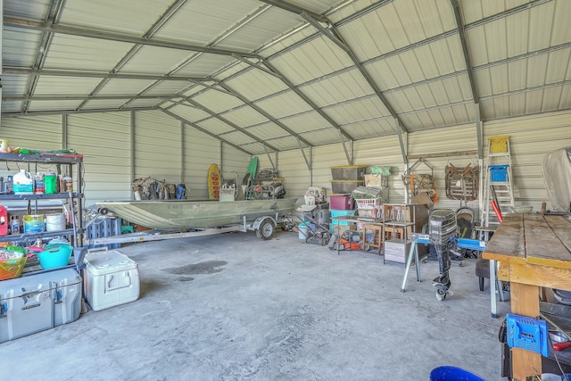 garage with metal wall