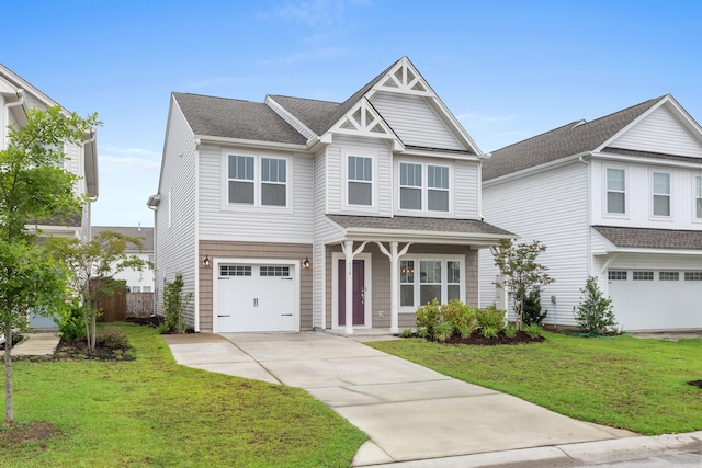 514 Purple Finch Rd, Summerville, SC 29486 - craftsman inspired home with a garage, concrete driveway, roof with shingles, and covered porch