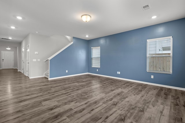 514 Purple Finch Rd, Summerville, SC 29486 - unfurnished living room featuring stairway, wood finished floors, baseboards, and recessed lighting