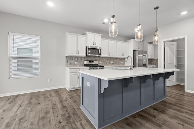 514 Purple Finch Rd, Summerville, SC 29486 - kitchen featuring appliances with stainless steel finishes, a sink, decorative backsplash, wood finished floors, and recessed lighting