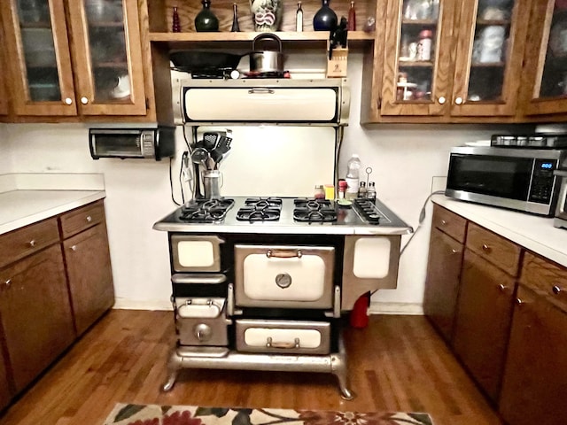 kitchen with dark wood-type flooring