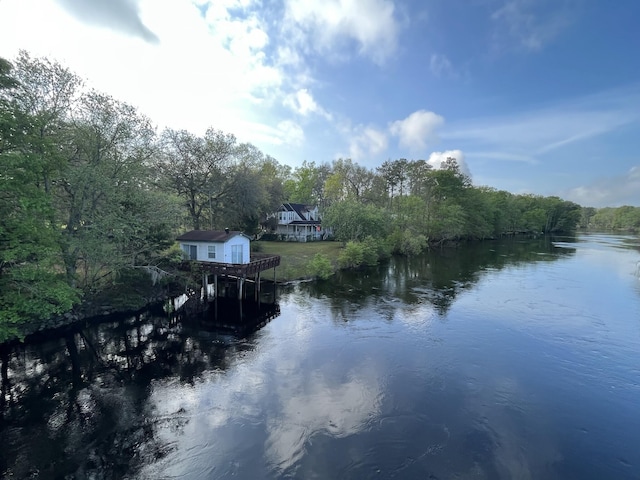 property view of water with a gazebo