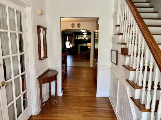 interior space with dark hardwood / wood-style floors