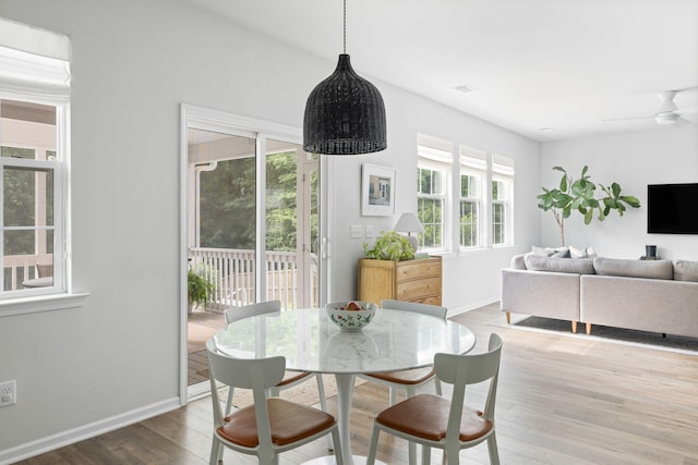 1825 Crossbill Trl, Hanahan, SC 29410 - dining area featuring wood finished floors, baseboards, and a ceiling fan