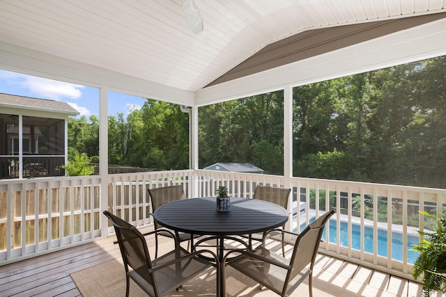 1825 Crossbill Trl, Hanahan, SC 29410 - deck with an outdoor pool, a sunroom, and outdoor dining space