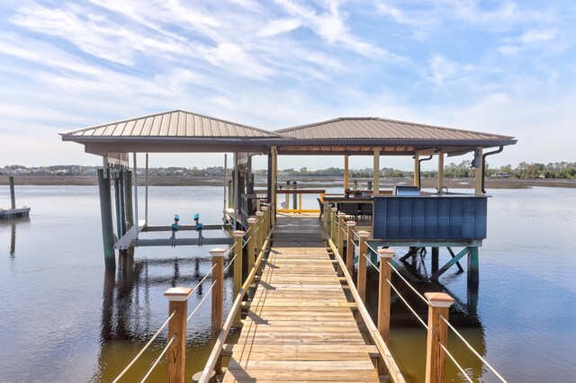 view of dock featuring a water view