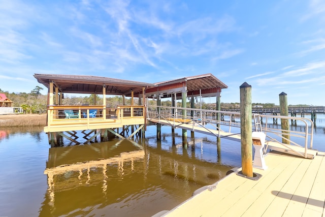 view of dock featuring a water view