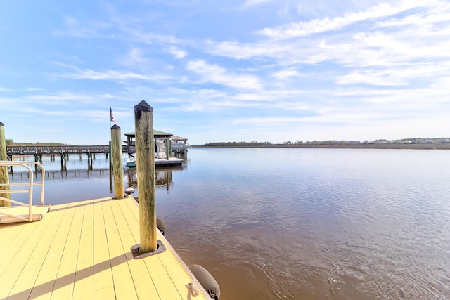 view of dock with a water view