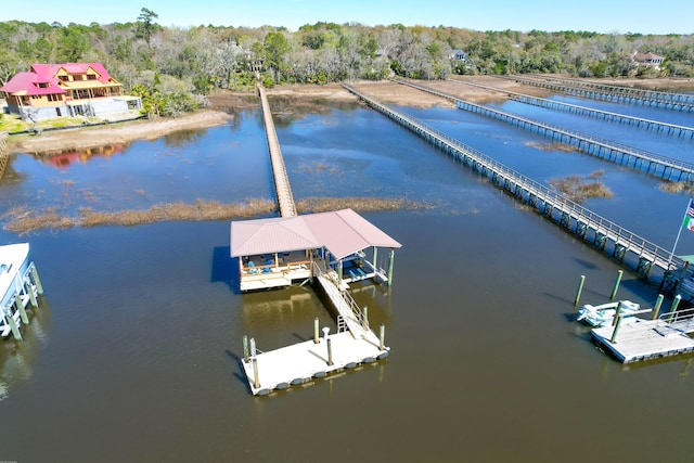 view of dock with a water view