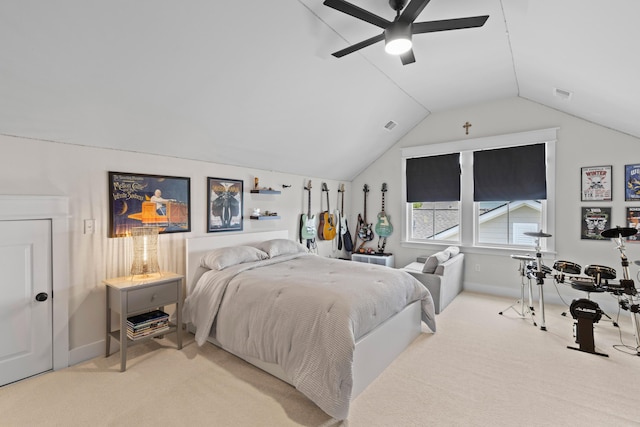 1828 Agate Bay Dr, Mount Pleasant, SC 29466 - bedroom featuring light carpet, vaulted ceiling, ceiling fan, and baseboards