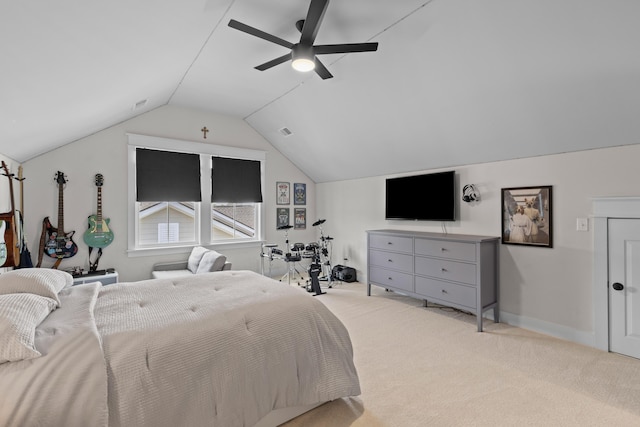 1828 Agate Bay Dr, Mount Pleasant, SC 29466 - bedroom featuring carpet flooring, vaulted ceiling, and a ceiling fan