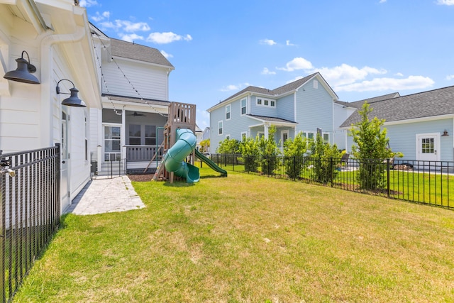 1828 Agate Bay Dr, Mount Pleasant, SC 29466 - view of yard with a playground, a sunroom, and ceiling fan