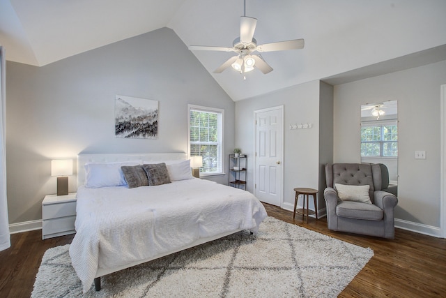 2916 Shadow Ln, North Charleston, SC 29406 - bedroom with wood finished floors, baseboards, a ceiling fan, and high vaulted ceiling