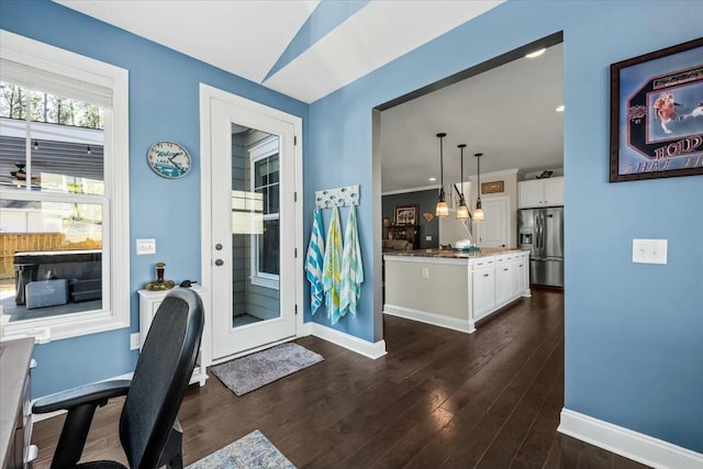 office with dark hardwood / wood-style floors