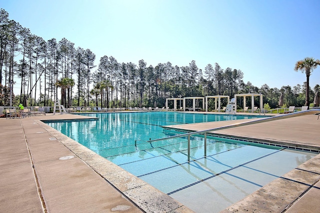 view of pool featuring a patio