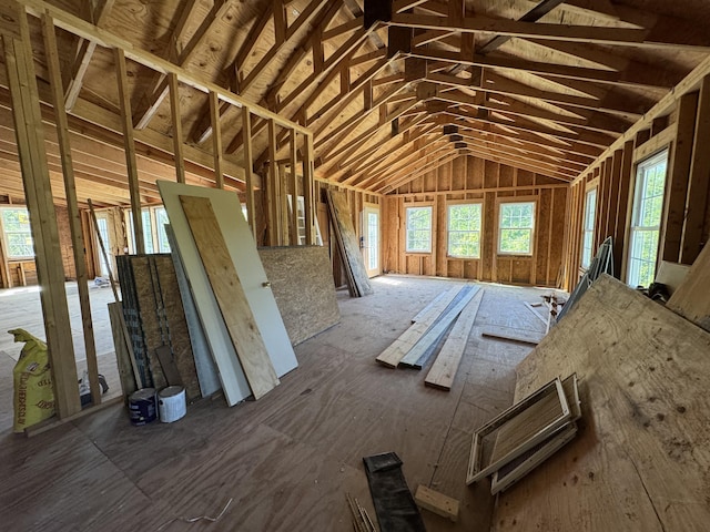misc room featuring lofted ceiling