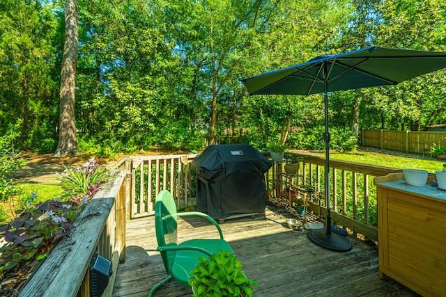 deck featuring grilling area