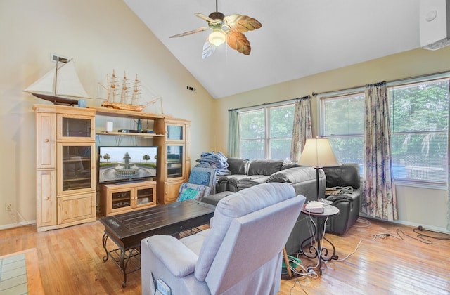 4 Garth Dr, Charleston, SC 29414 - living area with light wood-type flooring, ceiling fan, high vaulted ceiling, and baseboards